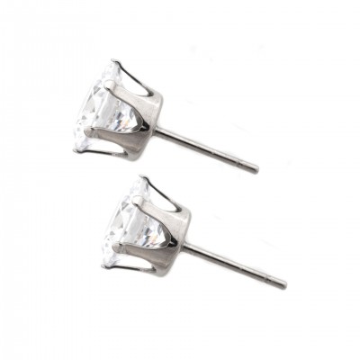 Κουμπωτά σκουλαρίκια από Χειρουργικό Ατσάλι με λευκή στρογγυλή Zircon πέτρα 