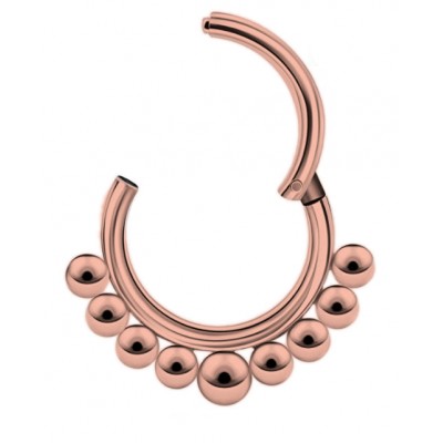 Segment Ring Piercing Clicker - Ροζ χρυσό κρικάκι μεντεσέ με μπίλιες από Χειρουργικό Ατσάλι