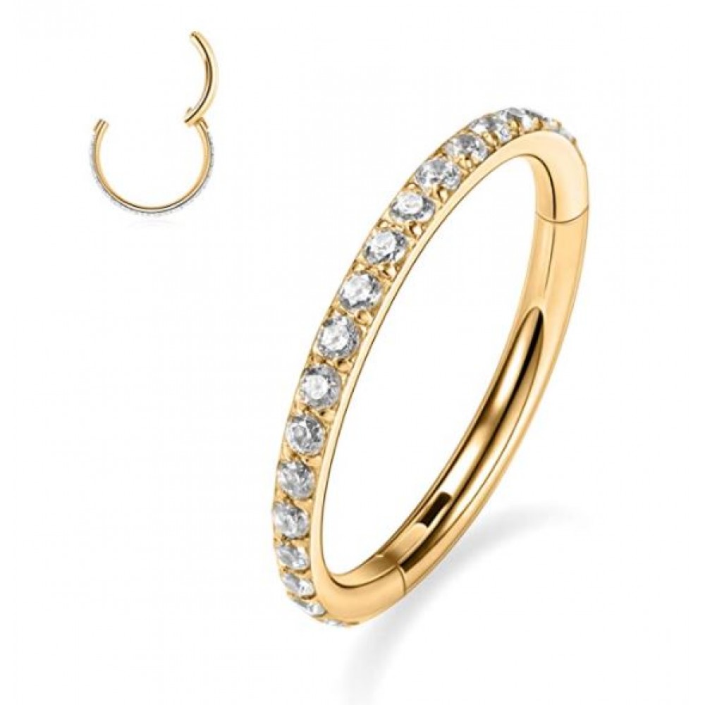 Segment Ring Piercing Clicker - Χρυσό κρικάκι μεντεσέ με zircon πέτρες από Χειρουργικό Ατσάλι