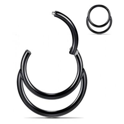 Segment Ring Piercing Clicker - Μαύρο διπλό κρικάκι μεντεσέ από Χειρουργικό Ατσάλι