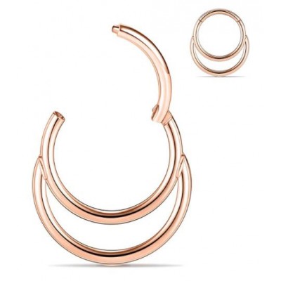 Segment Ring Piercing Clicker - Ροζ χρυσό διπλό κρικάκι μεντεσέ από Χειρουργικό Ατσάλι