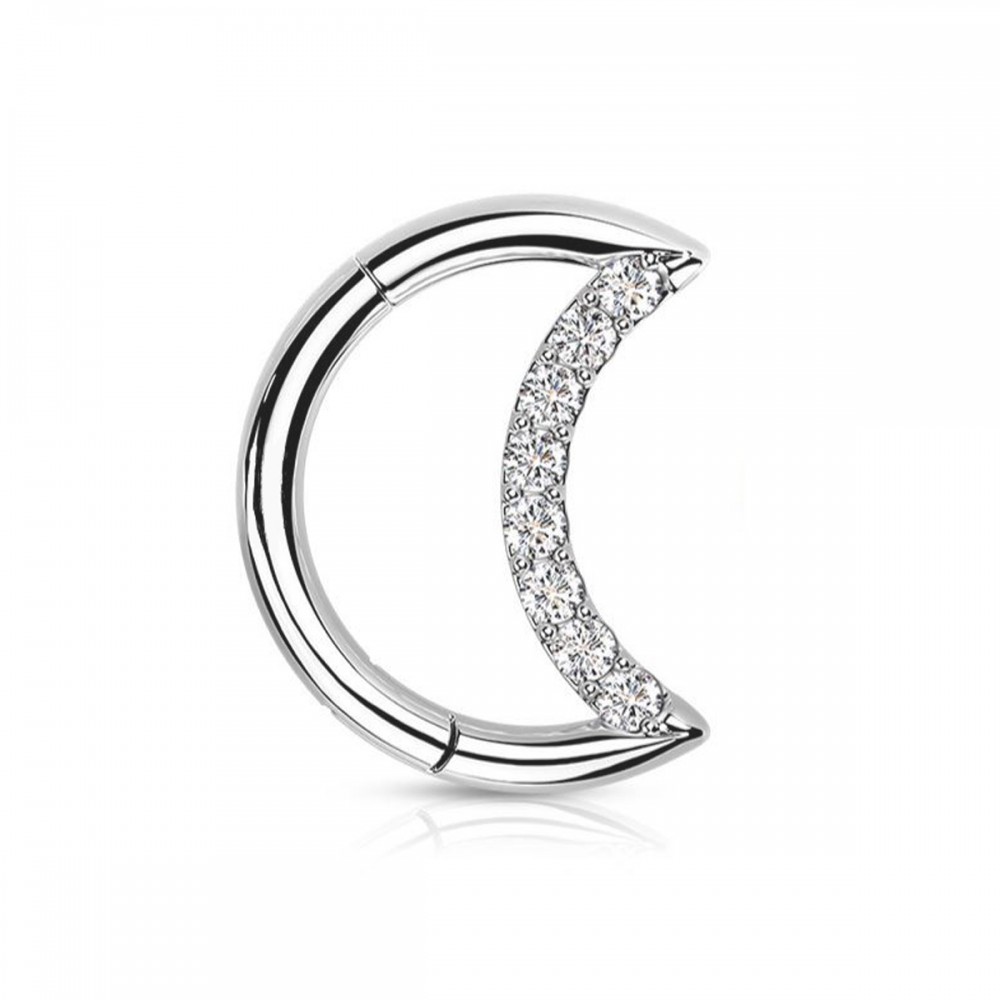 Segment Ring Piercing Clicker κρικάκι μεντεσέ φεγγάρι με zircon πέτρες από χειρουργικό ατσάλι