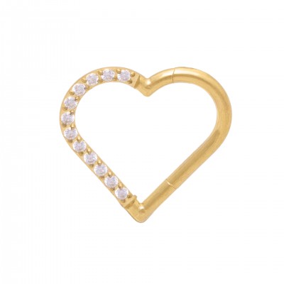 Clicker piercing κρικάκι μεντεσέ καρδιά για το δεξί αυτί με zircon πέτρες από χειρουργικό ατσάλι σε χρυσό