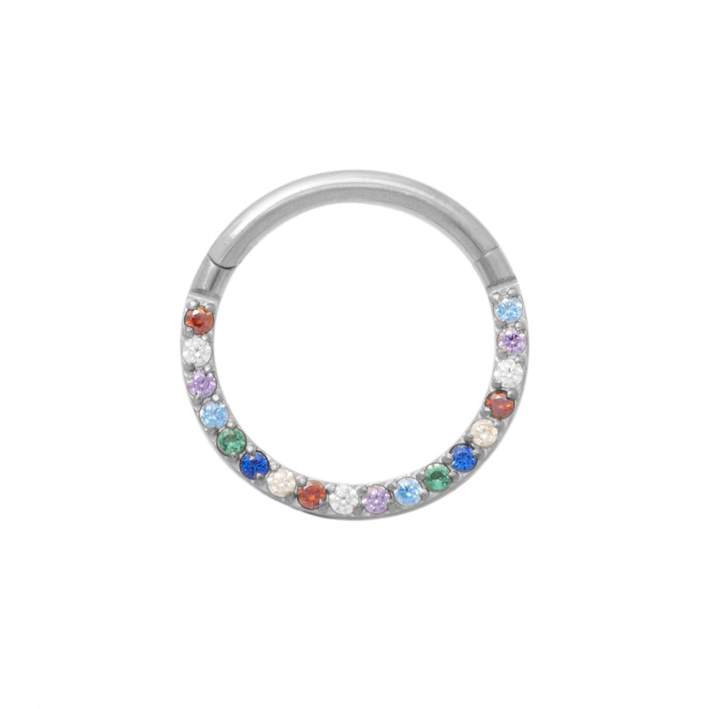 Clicker piercing κρικάκι μεντεσέ με zircon χρωματιστές πέτρες από χειρουργικό ατσάλι σε ασημί