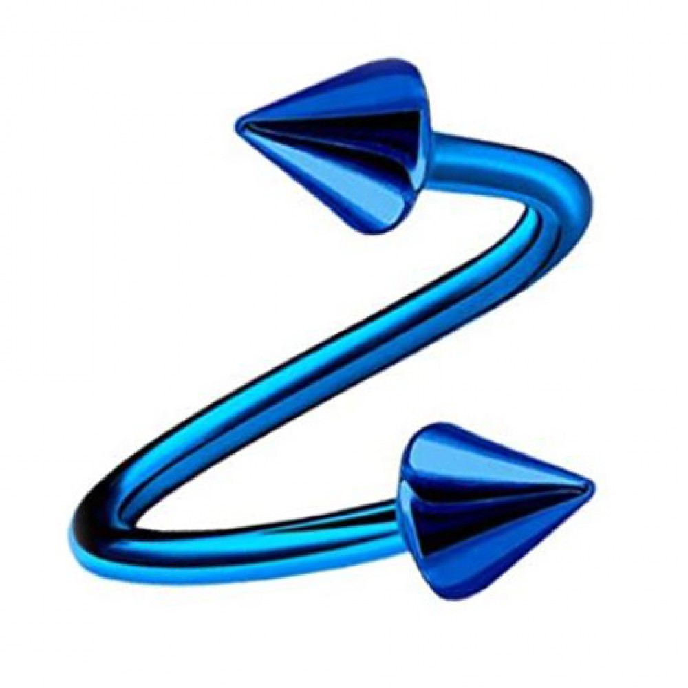 Piercing 1.6 mm "spiral" με δύο κώνους σε μπλε χρώμα από Χειρουργικό Ατσάλι