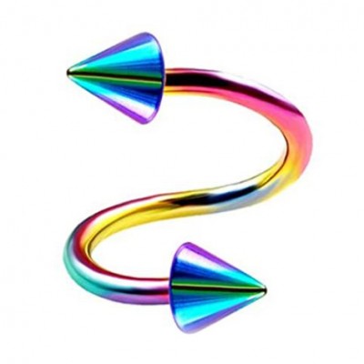 Piercing 1.6 mm "spiral" με δύο κώνους σε rainbow χρώμα από Χειρουργικό Ατσάλι
