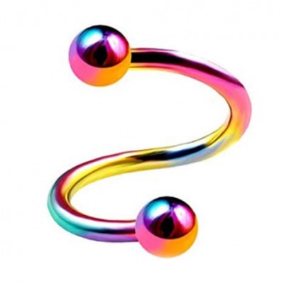 Piercing 1.6 mm "spiral" με δύο μπίλιες σε rainbow χρώμα από Χειρουργικό Ατσάλι