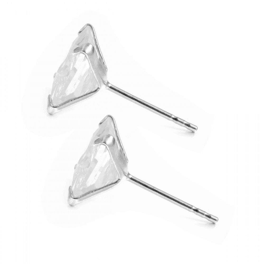 Κουμπωτά σκουλαρίκια τετράγωνα zircon με 4 γαντζάκια σε λευκό χρώμα από Ασήμι 925