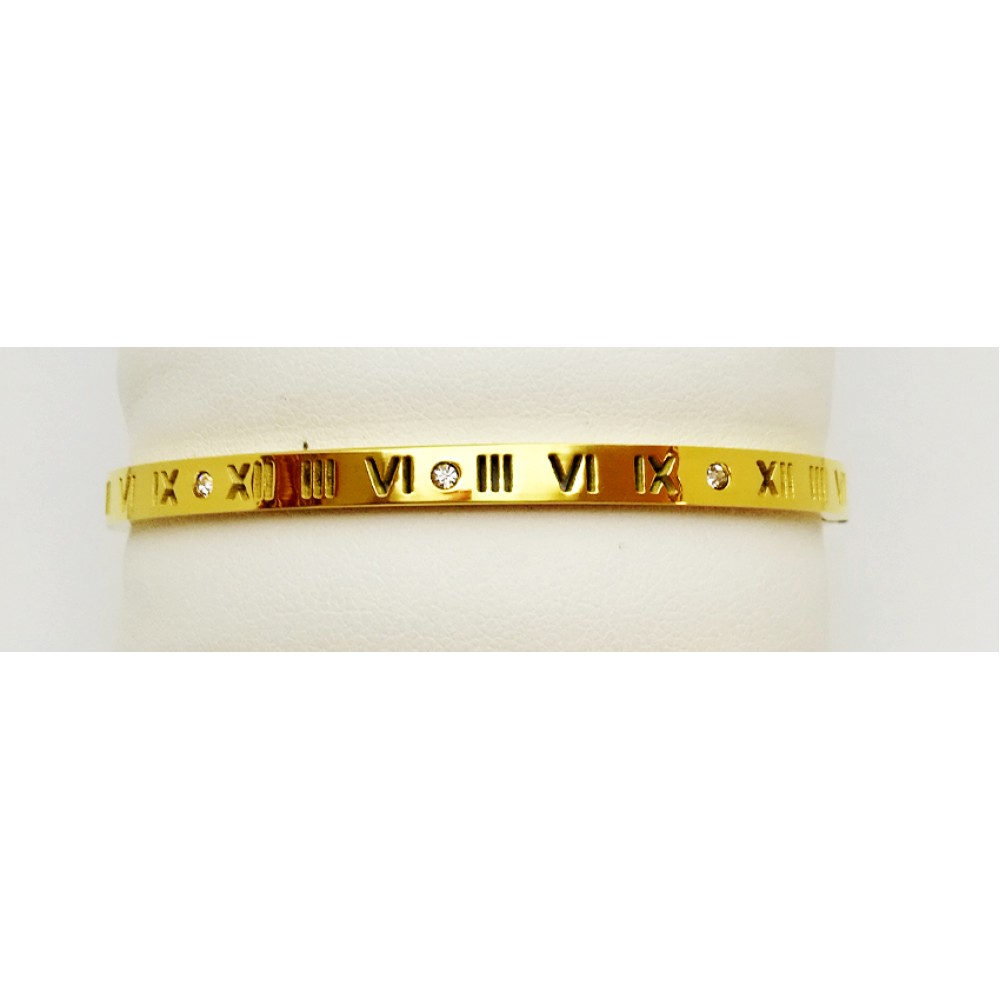 Βραχιόλι βέργα με άνοιγμα και λατινικούς αριθμούς σε χρυσό χρώμα από Ανοξείδωτο Ατσάλι