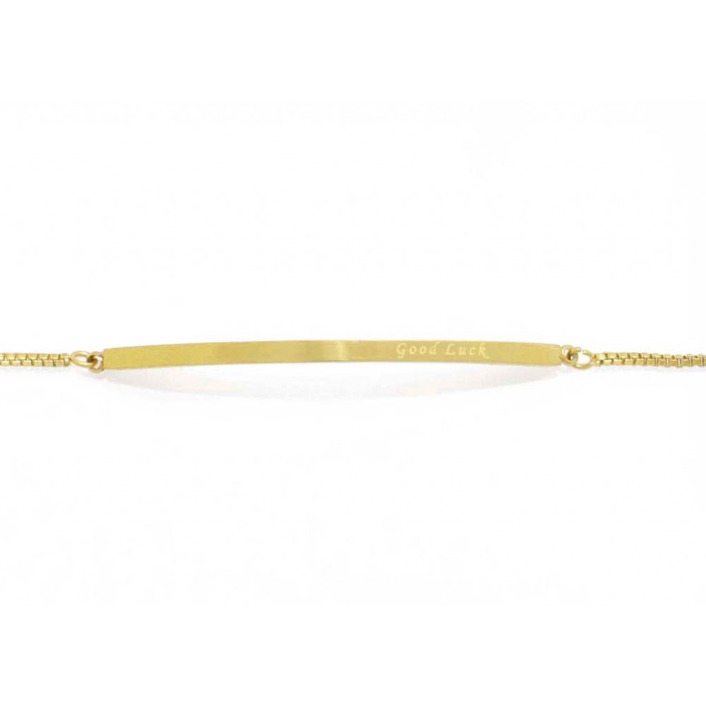 Βραχιόλι αλυσίδα με λεπτή ταυτότητα "Good Luck" σε χρυσό χρώμα από Ανοξείδωτο Ατσάλι