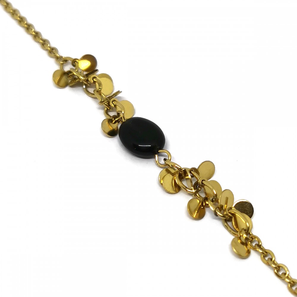 Βραχιόλι αλυσίδα με κρεμαστά & μαύρη πέτρα σε χρυσό χρώμα