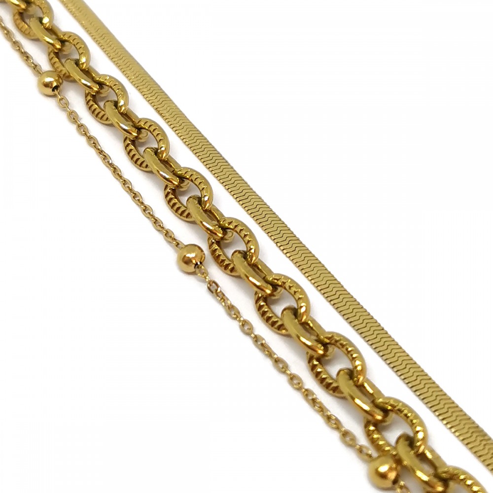 Βραχιόλι τριπλή αλυσίδα με φίδι σε χρυσό χρώμα
