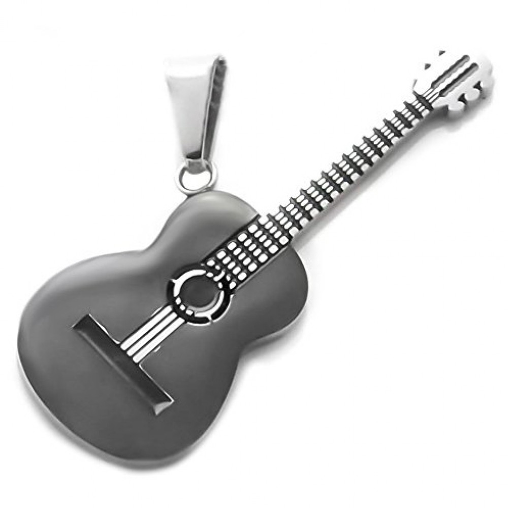 Μενταγιόν Κλασσική κιθάρα σε μαύρο - ασημί χρώμα από ανοξείδωτο ατσάλι