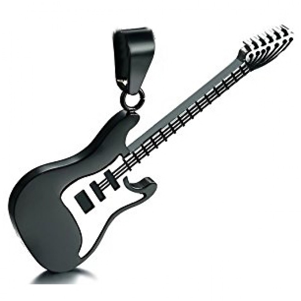 Μενταγιόν Ηλεκτρική κιθάρα σε μαύρο - ασημί χρώμα από ανοξείδωτο ατσάλι