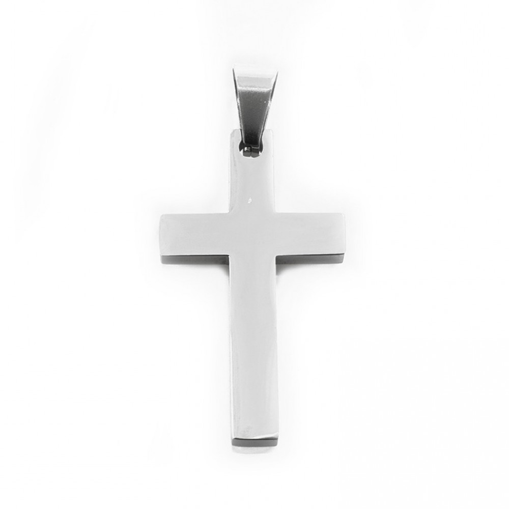 Μενταγιόν σταυρός σε ασημί χρώμα από ανοξείδωτο ατσάλι