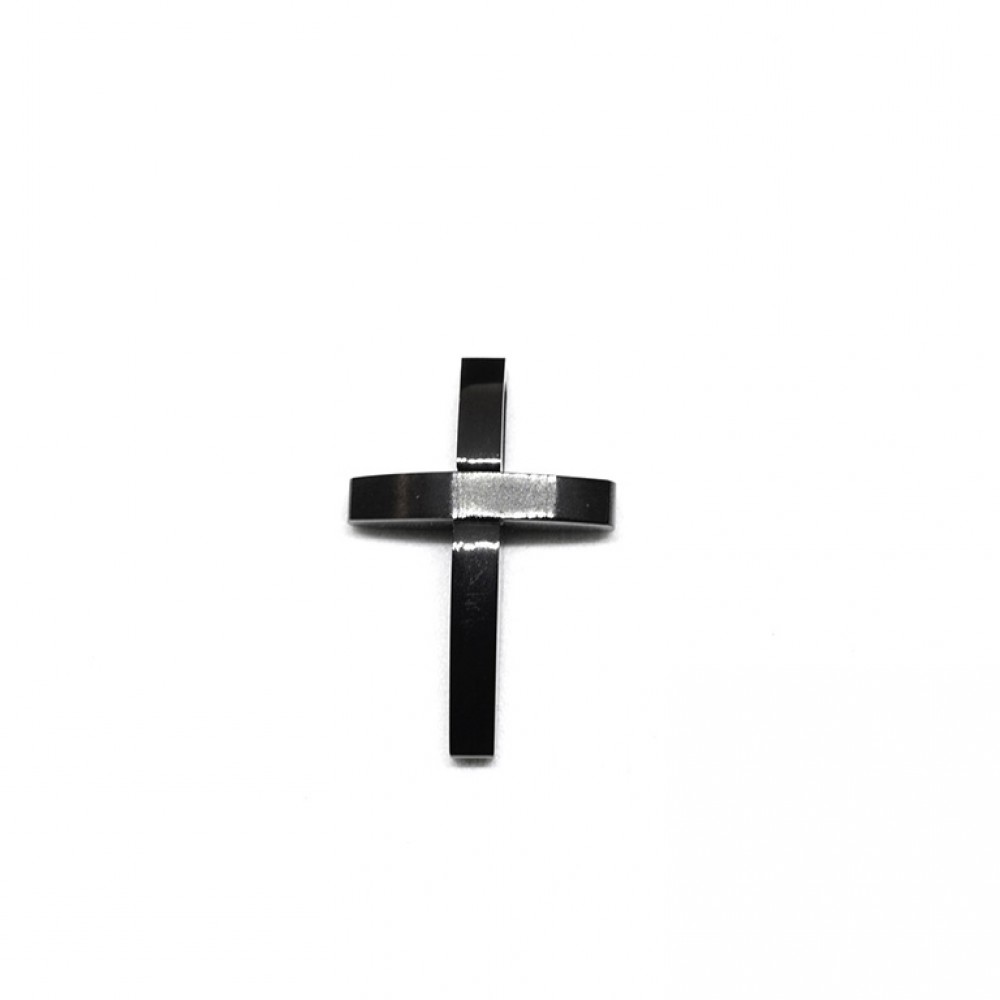 Μενταγιόν ματ/γυαλιστερός σταυρός σε μαύρο χρώμα με μαύρη αλυσίδα από ανοξείδωτο ατσάλι