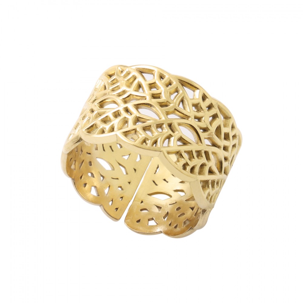 Φαρδύ διάτρητο δαχτυλίδι σε χρυσό χρώμα από Ανοξείδωτο Ατσάλι
