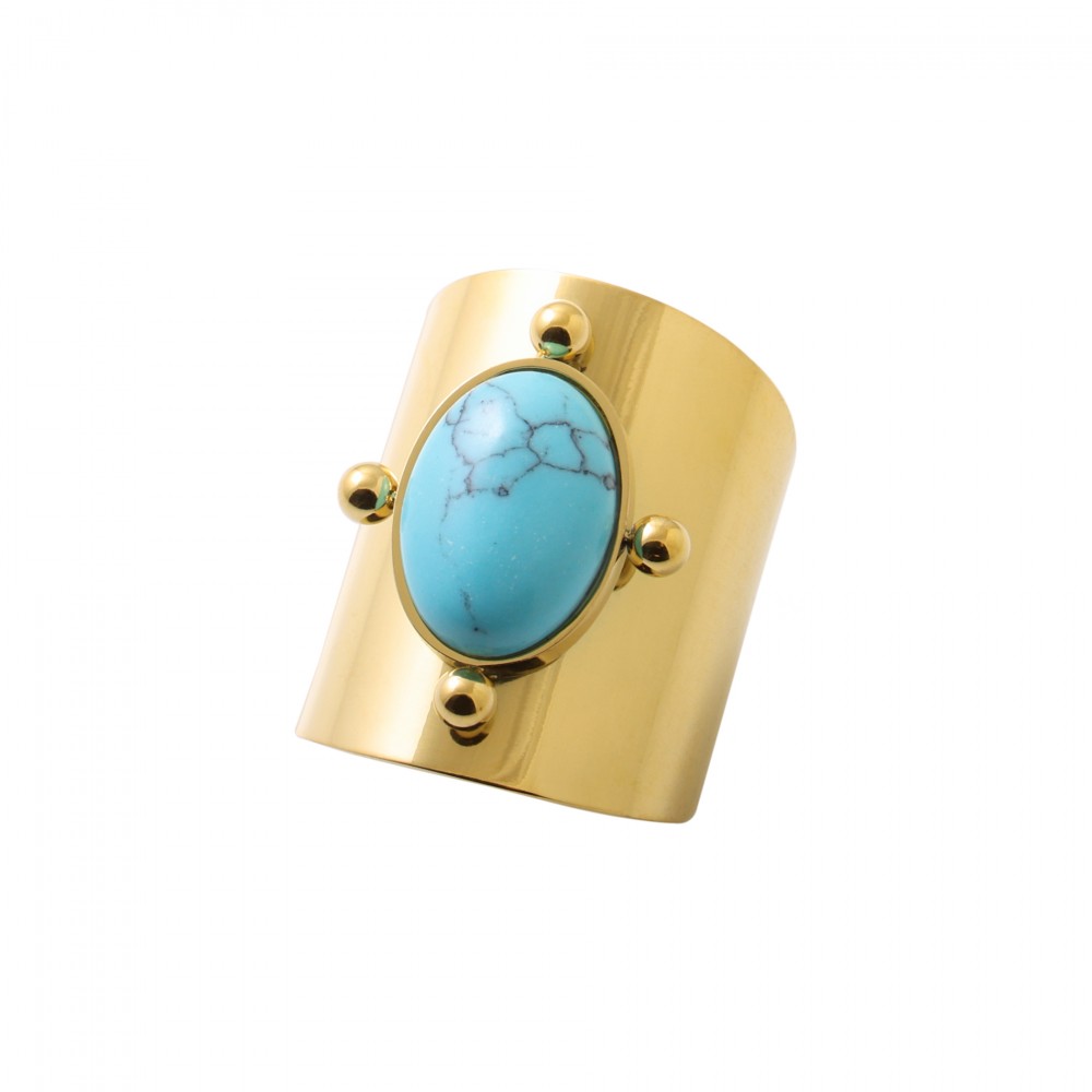 Δαχτυλίδι φαρδύ με τιρκουάζ πέτρα σε χρυσό χρώμα από Ανοξείδωτο Ατσάλι
