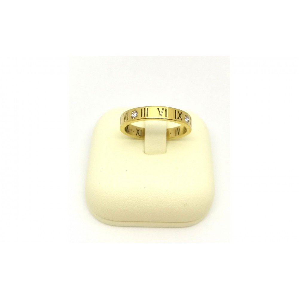Δαχτυλίδι λεπτό με λατινικούς αριθμούς και άσπρα στρας σε χρυσό χρώμα από Ανοξείδωτο Ατσάλι
