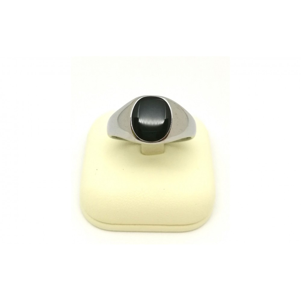 Δαχτυλίδι με στρογγυλό μαύρο σμάλτο σε ασημί χρώμα από Ανοξείδωτο Ατσάλι