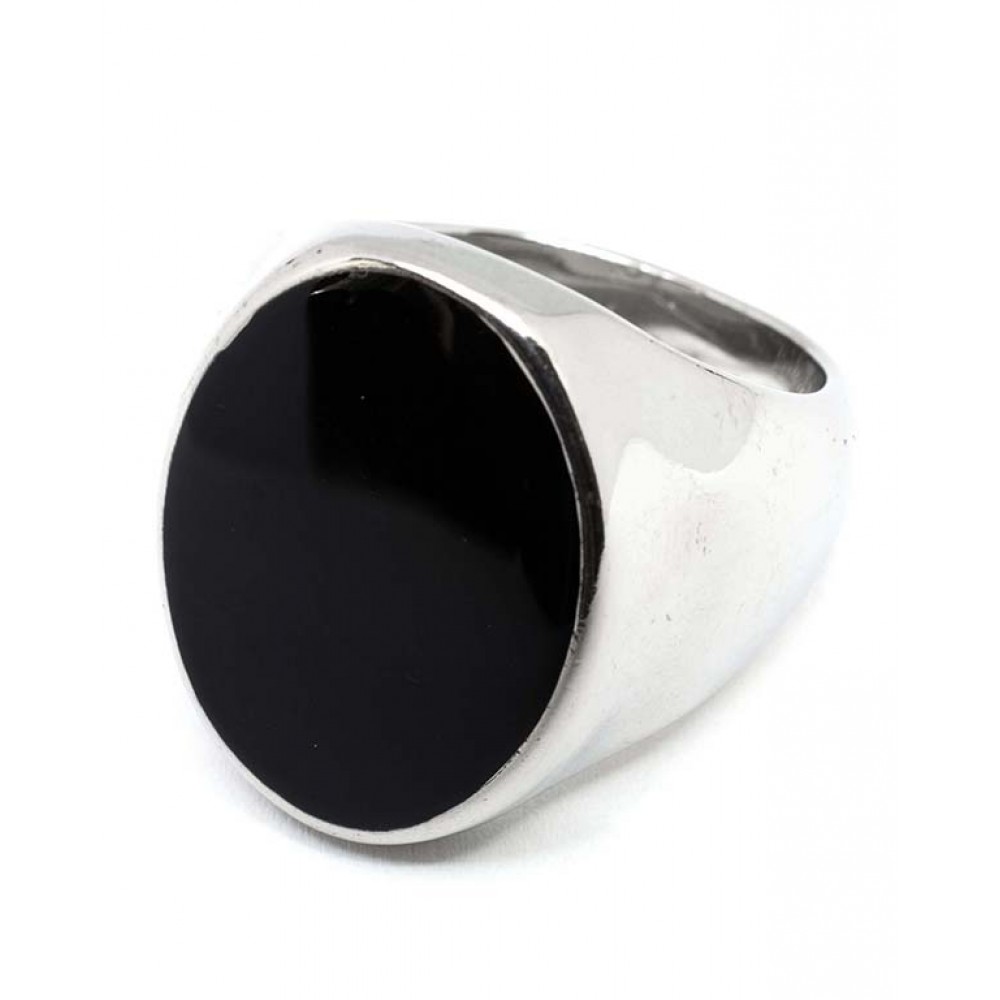 Δαχτυλίδι με μαύρο σμάλτο σε ασημί χρώμα από Ανοξείδωτο Ατσάλι