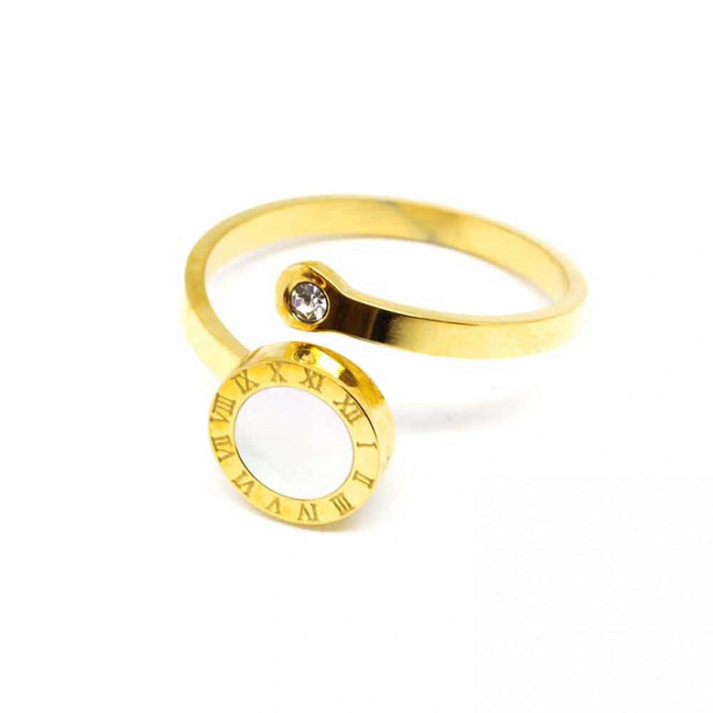 Δαχτυλίδι με φίλντισι και στρας σε χρυσό χρώμα από Ανοξείδωτο Ατσάλι