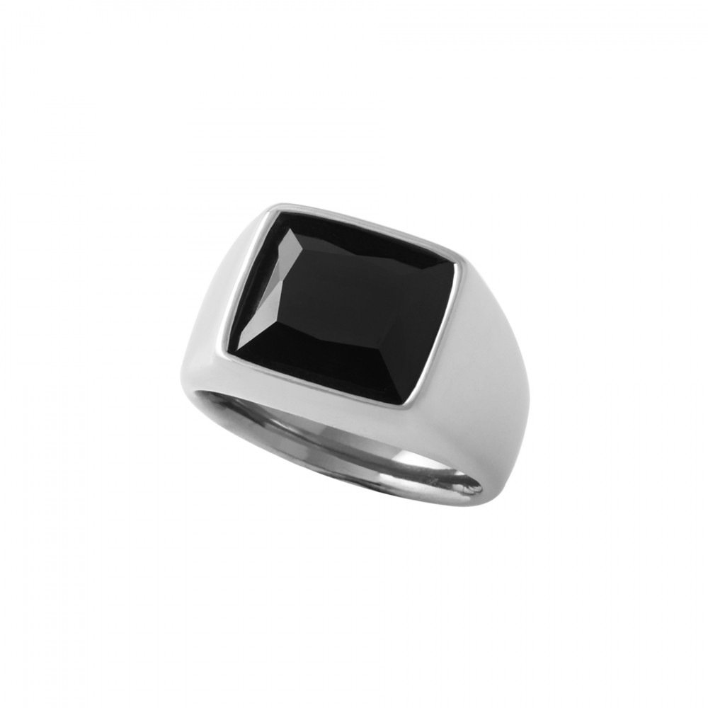 Δαχτυλίδι τετράγωνη μαύρη πέτρα σε ασημί χρώμα από ανοξείδωτο ατσάλι