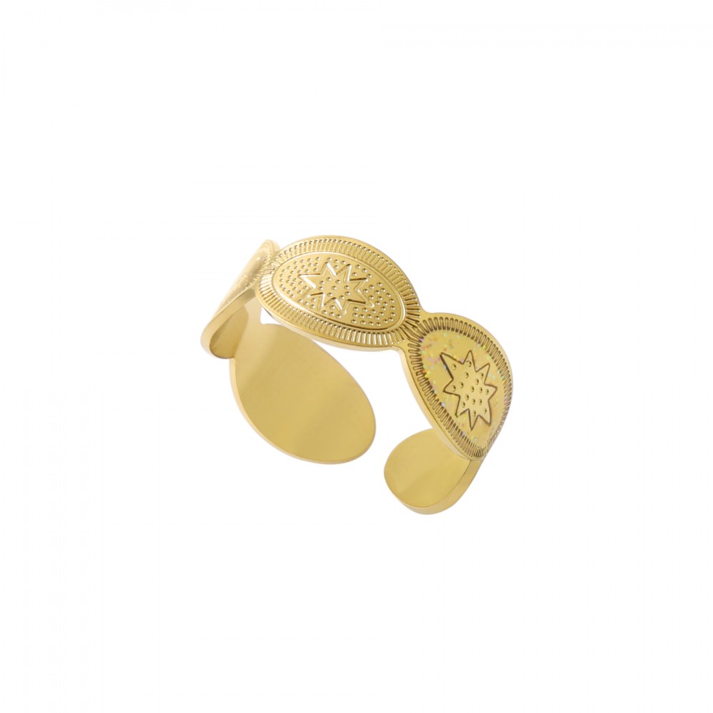 Δαχτυλίδι ρυθμιζόμενο με σχέδια σε χρυσό χρώμα από Ανοξείδωτο Ατσάλι 