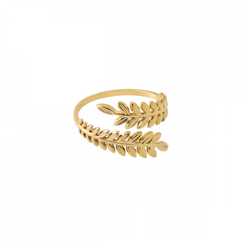 Δαχτυλίδι με φυλλαράκια σε χρυσό χρώμα από Ανοξείδωτο Ατσάλι 