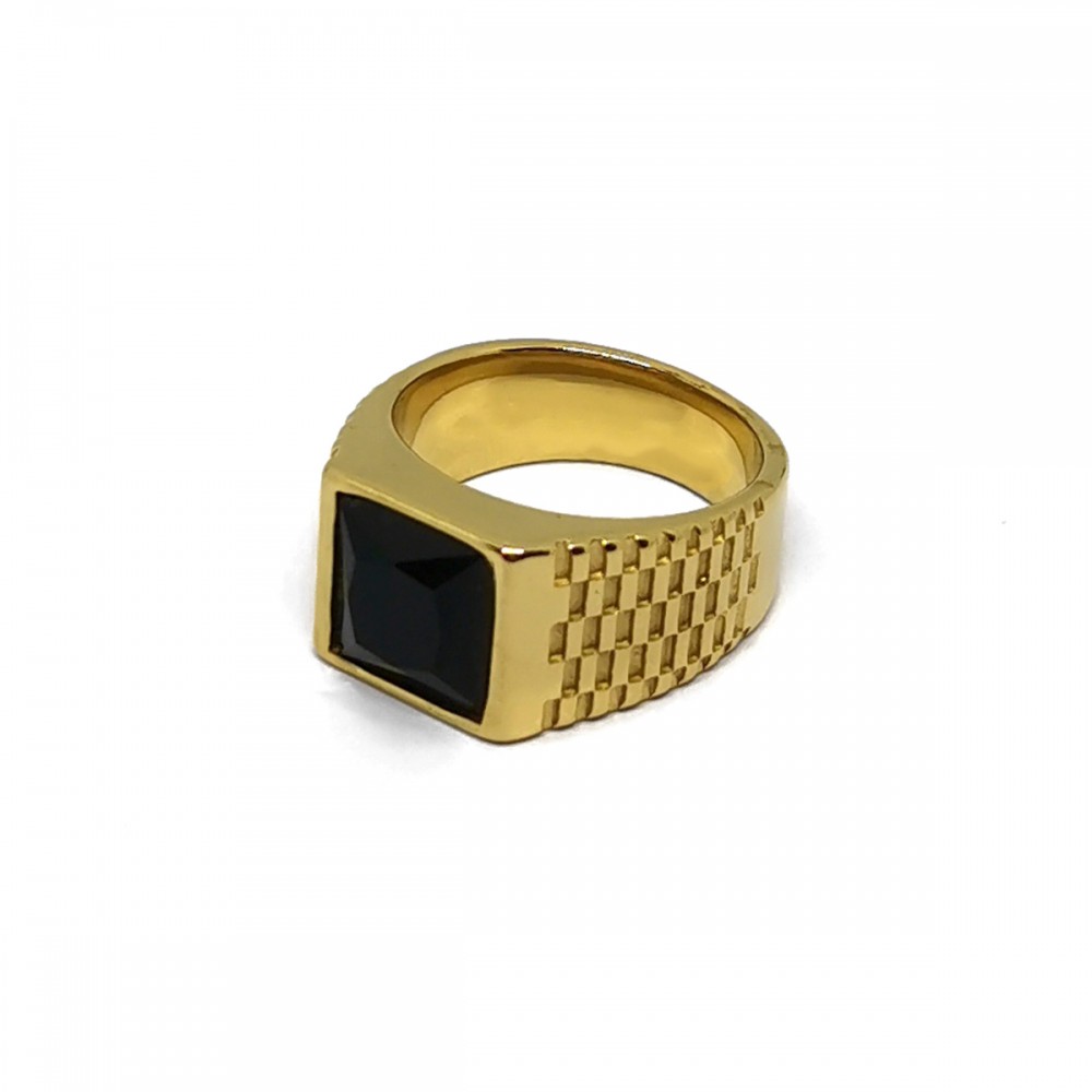 Δαχτυλίδι τετράγωνη μαύρη πέτρα σε χρυσό χρώμα