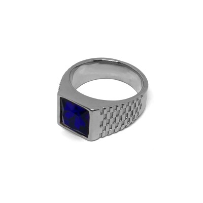 Δαχτυλίδι τετράγωνη μπλε πέτρα σε ασημί χρώμα