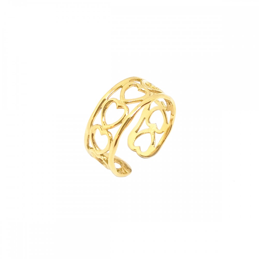 Ρυθμιζόμενο δαχτυλίδι με καρδιές σε χρυσό χρώμα