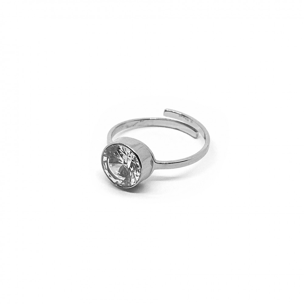 Μονόπετρο δαχτυλίδι με λευκό στρογγυλό zircon σε ασημί χρώμα από Ανοξείδωτο Ατσάλι