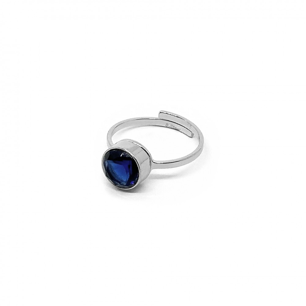 Μονόπετρο δαχτυλίδι με μπλε στρογγυλό zircon σε ασημί χρώμα από Ανοξείδωτο Ατσάλι