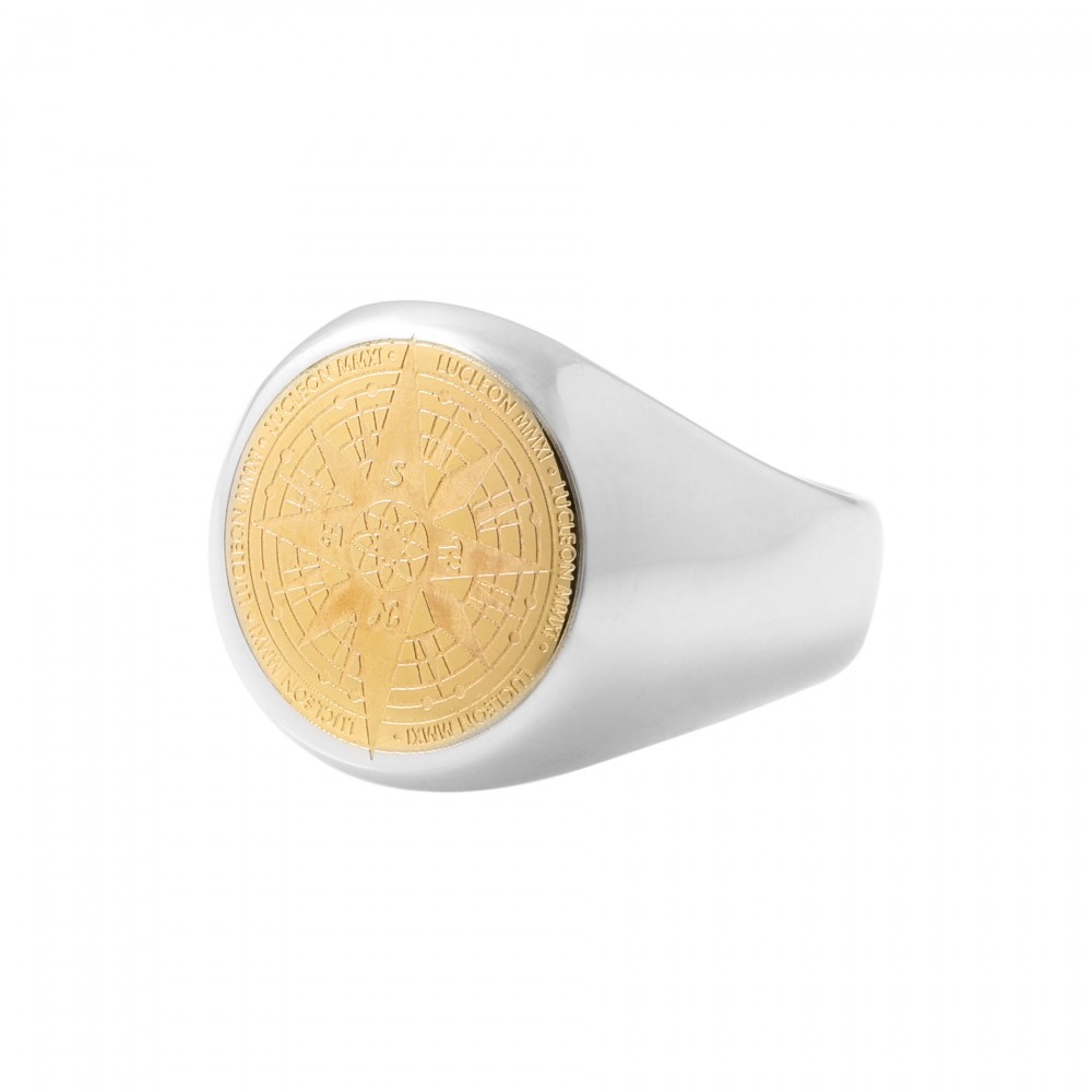 Δαχτυλίδι με πυξίδα σε χρυσό και ασημί χρώμα από Ανοξείδωτο Ατσάλι