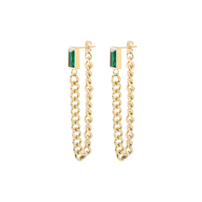 Κρεμαστά σκουλαρίκια Αλυσίδα με πράσινη πέτρα από Χειρουργικό ατσάλι