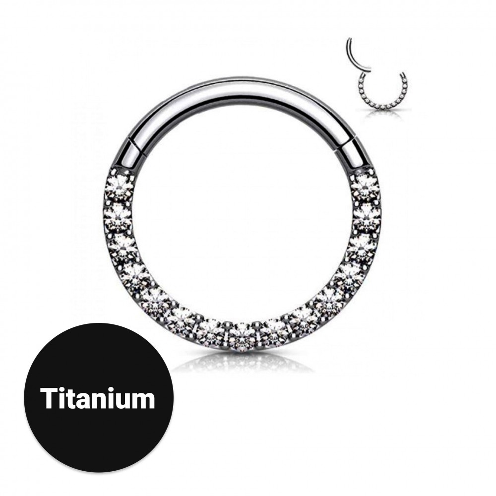 Τιτάνιο - Segment Ring Piercing Clicker - Ασημί κρικάκι μεντεσέ με zircon πέτρες